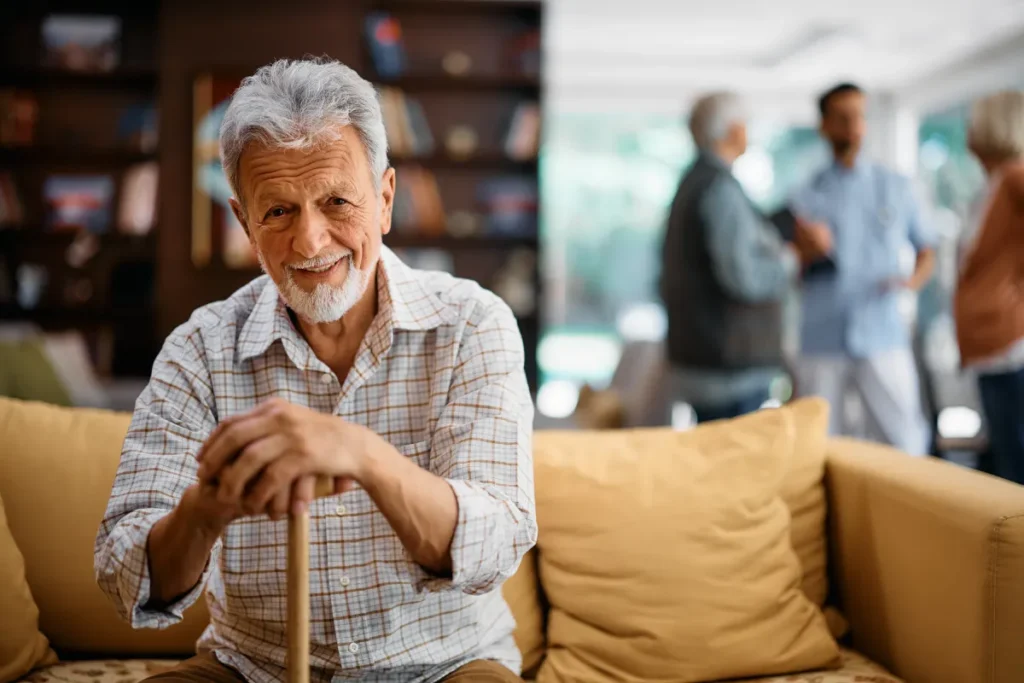 Senior man enjoying living community